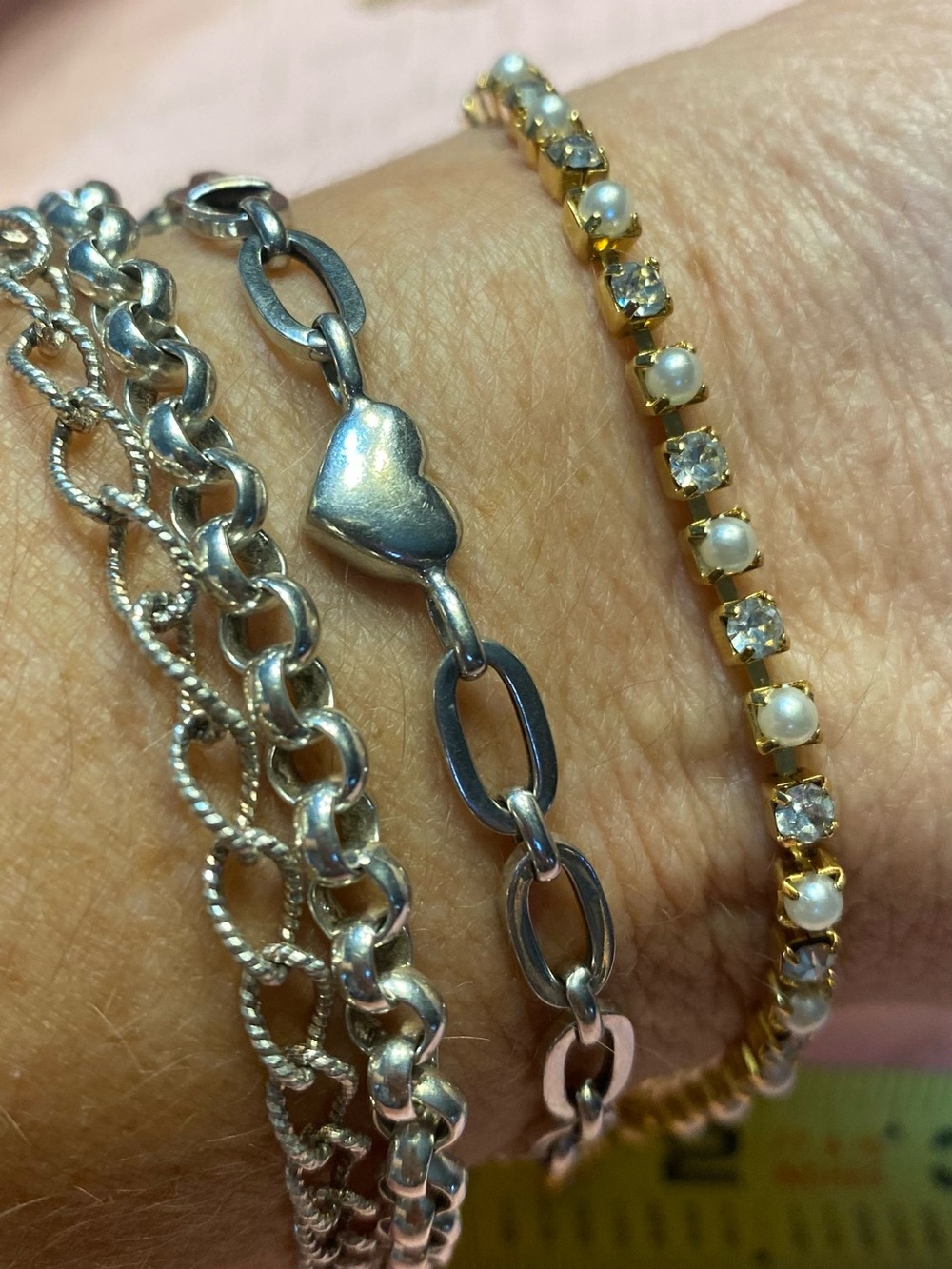 Vintage Avon Faux Pearl and Rhinestone Gold Tone Tennis Bracelet